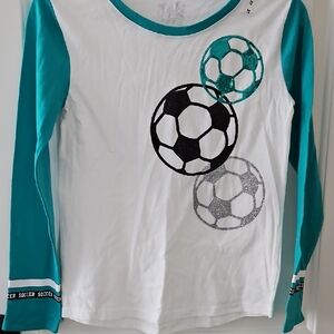 Justice Teal and White Youth Girl Soccer Lightweight Long Sleeve Tee